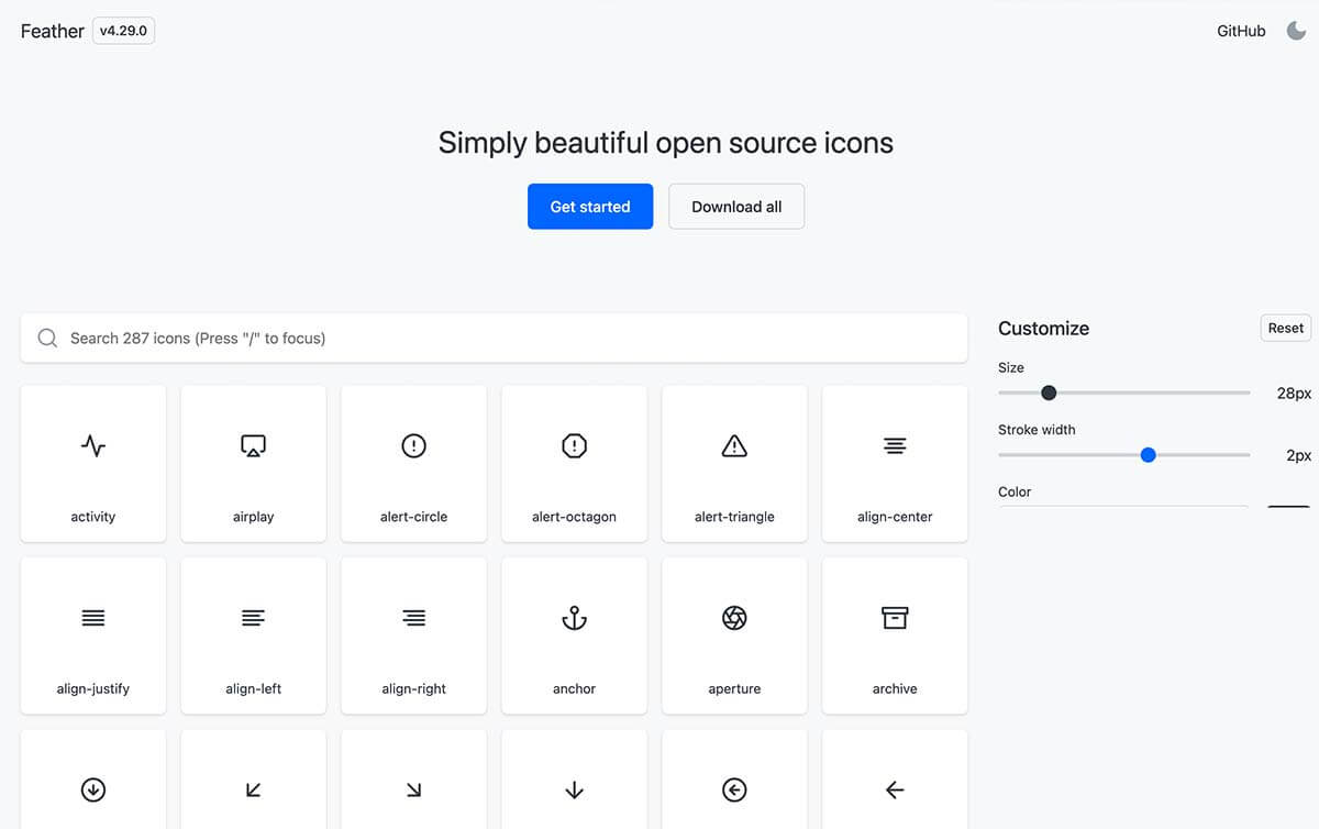 feather iconsのサイトイメージ