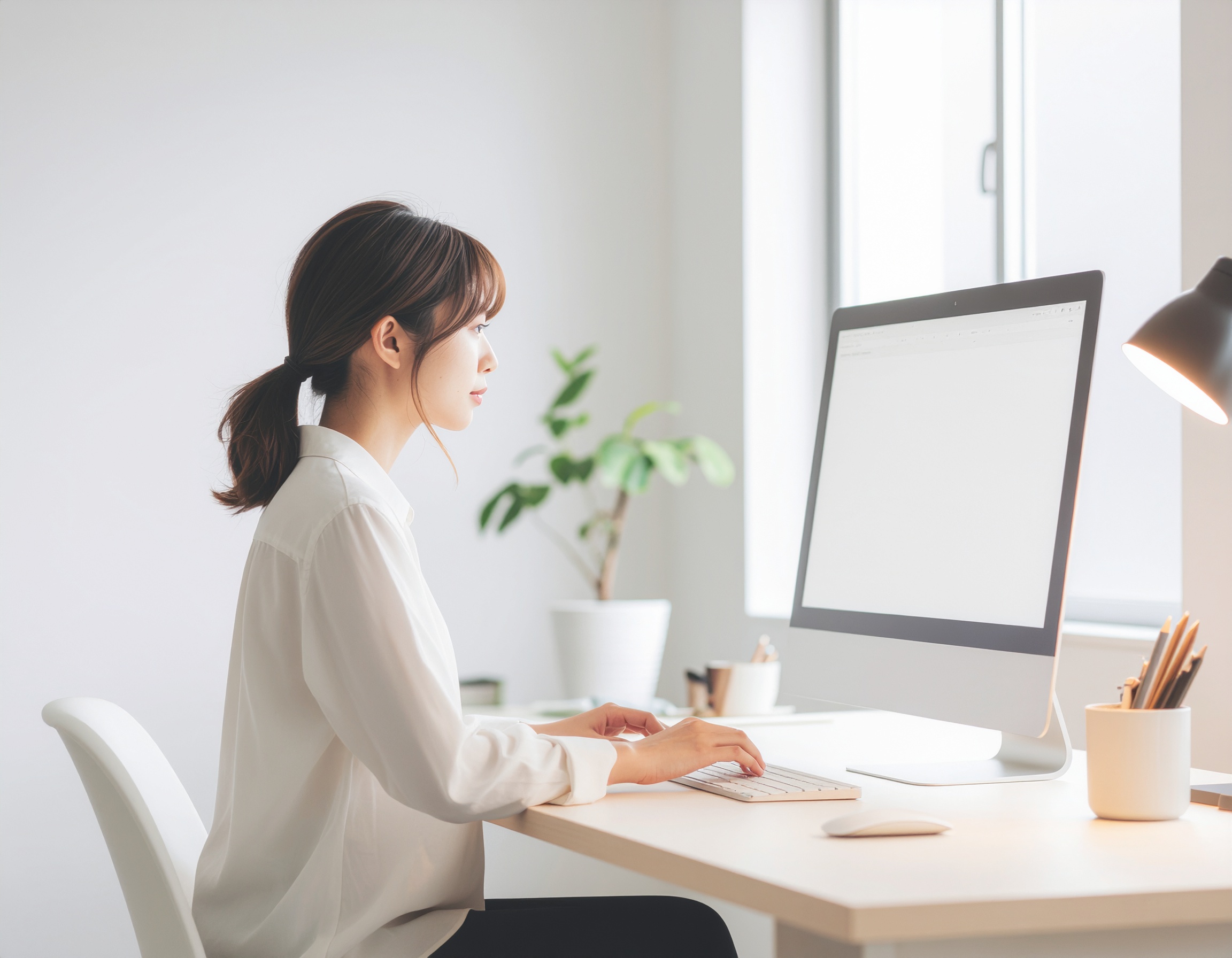 パソコンを使ってデザインをしている若い女性